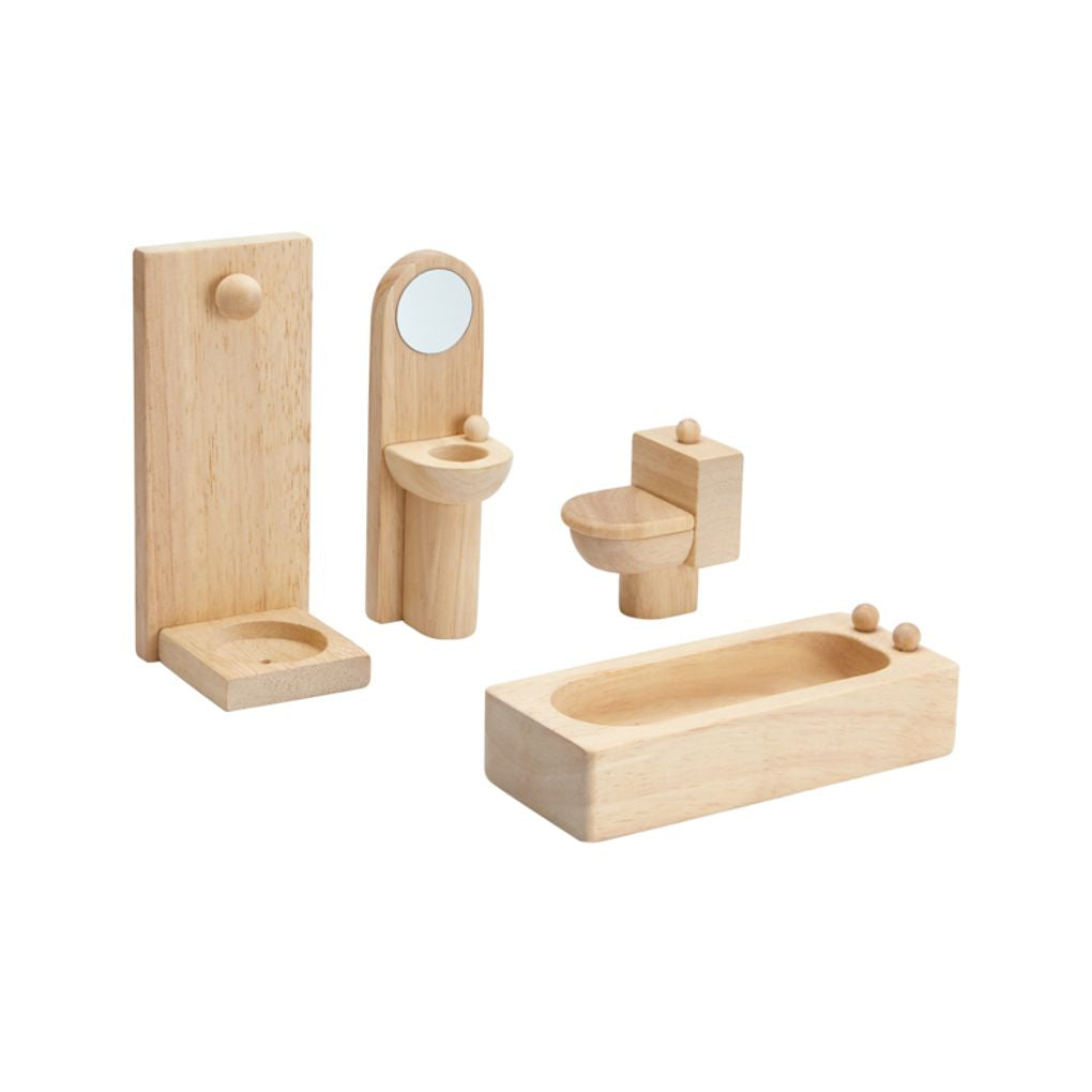 PlanToys Dollhouse Wooden Eco-Friendly Classic Bathroom Furniture Set