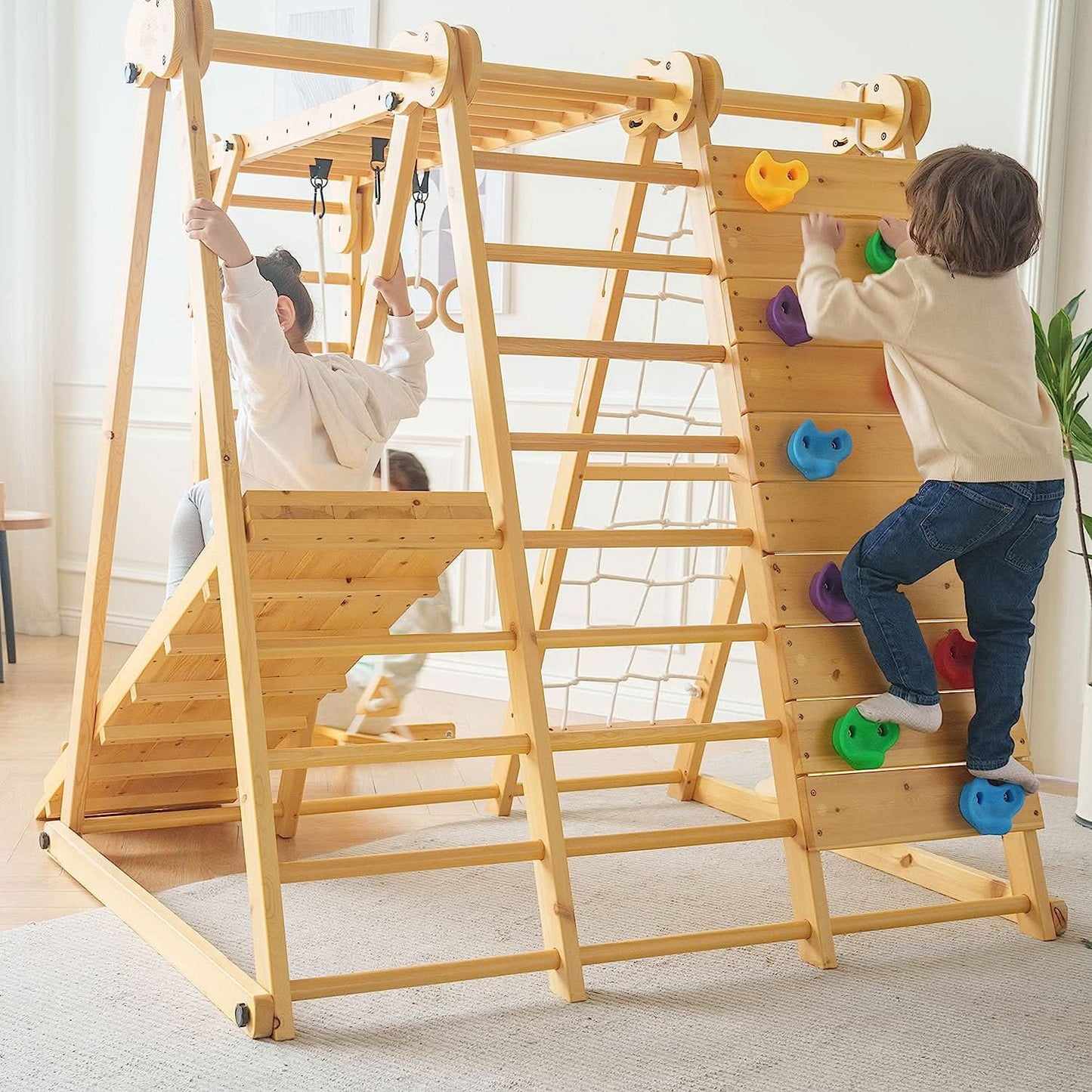 The Chestnut: 8-in-1 Montessori Wooden Climbing Gym & Slide for Toddlers and Kids 2-8 | Indoor/Outdoor Playground Set