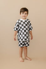 Load image into Gallery viewer, Organic Cotton Black &amp; White Checkered Shorts Set
