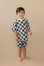 Load image into Gallery viewer, Organic Cotton Black &amp; White Checkered Shorts Set
