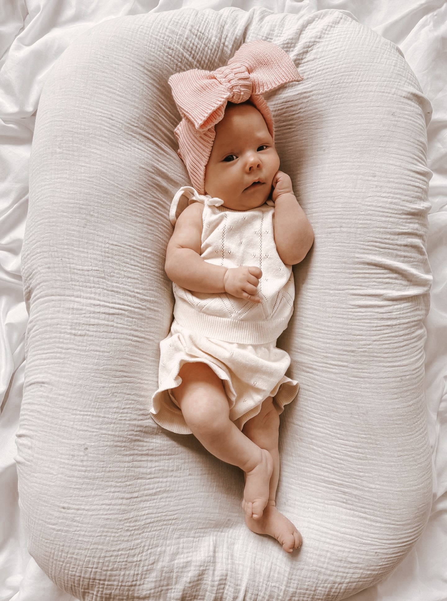 Luna + Luca Pointelle Organic Cotton Baby Girl Summer Set - Cream