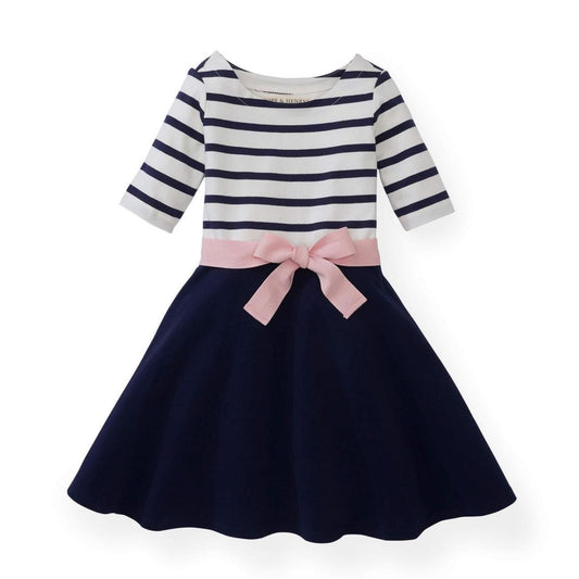 Lightweight Blocked Organic Skater Dress - Classic Blue