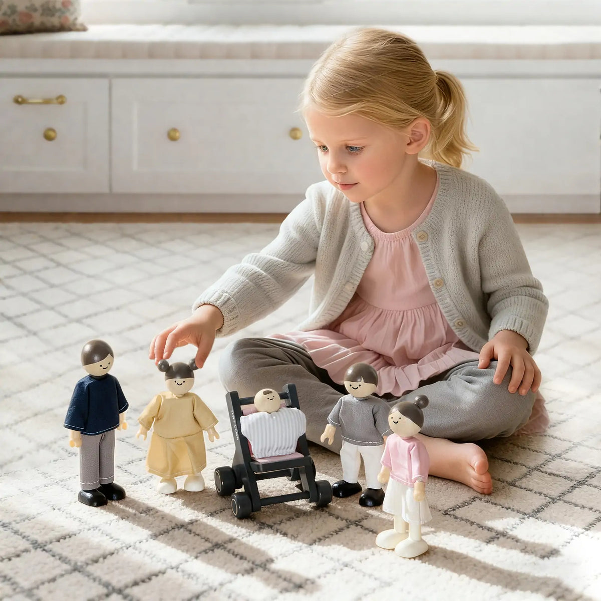 Tiny Land Sweet Family Dollhouse Gift Set – Black Wooden Dollhouse, Garage & Doll Set