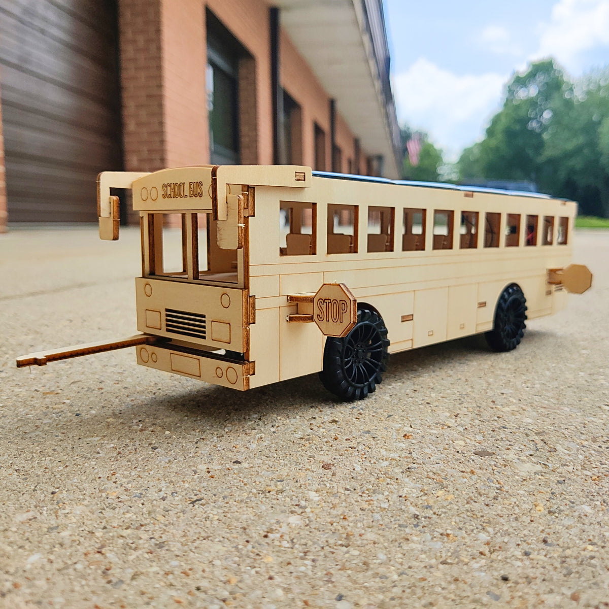 Kitsville Dual Power School Bus DIY Kit – Wooden STEM Building Kit for Kids