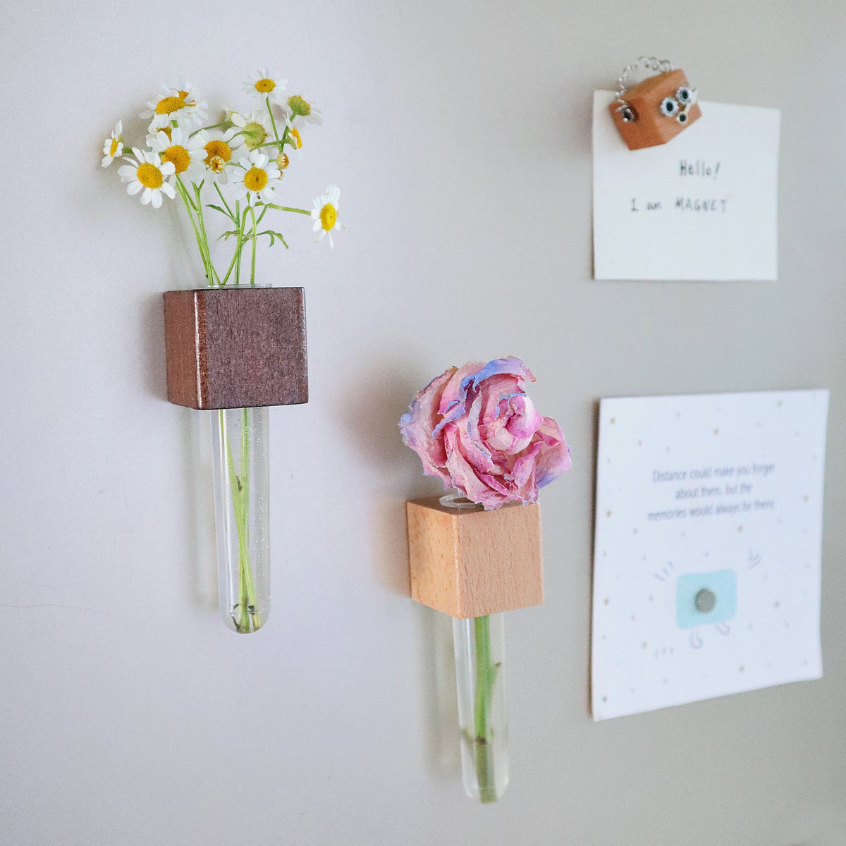 Kitsville Mini Vase Magnets – Beech & Walnut (Set of 2)