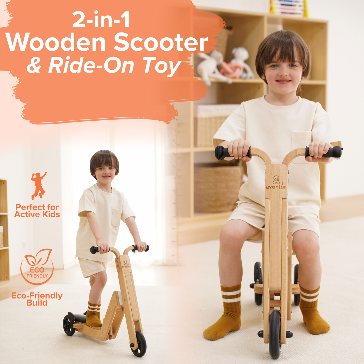 Avenlur Juneberry 2-in-1 Wooden Ride-On & Scooter for Toddlers – FSC-Certified Wood