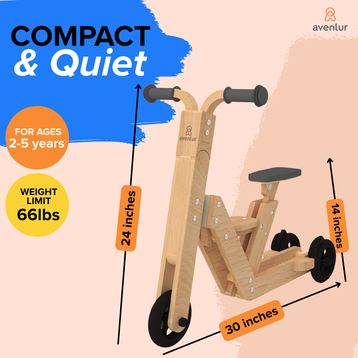 Avenlur Juneberry 2-in-1 Wooden Ride-On & Scooter for Toddlers – FSC-Certified Wood
