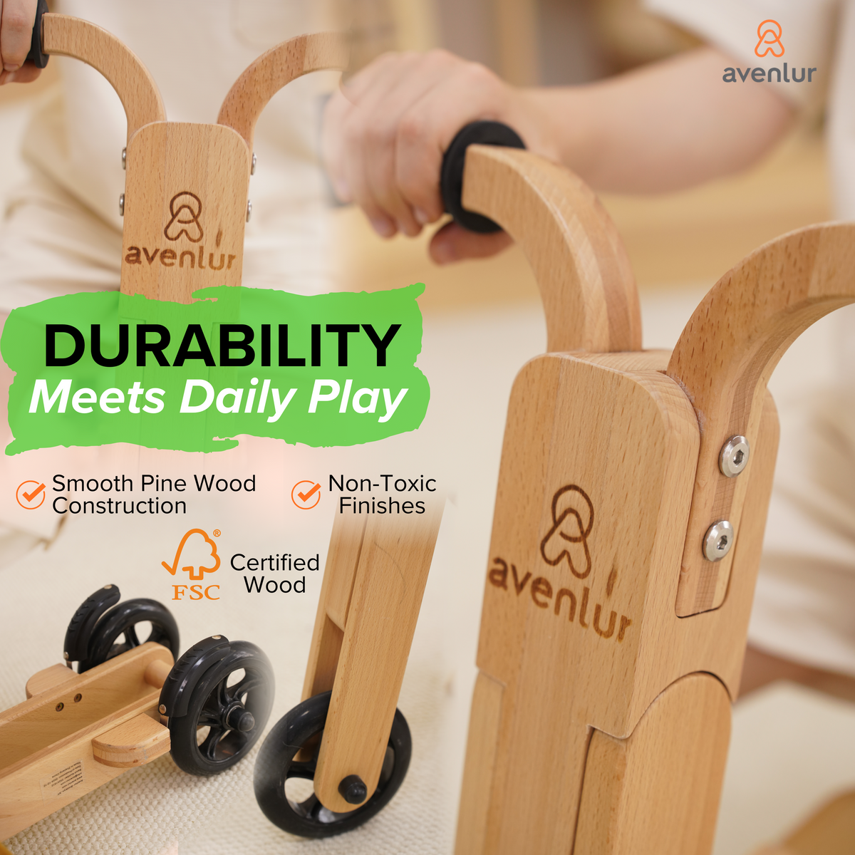 Avenlur Juneberry 2-in-1 Wooden Ride-On & Scooter for Toddlers – FSC-Certified Wood
