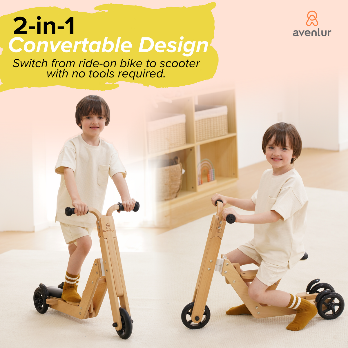 Avenlur Juneberry 2-in-1 Wooden Ride-On & Scooter for Toddlers – FSC-Certified Wood