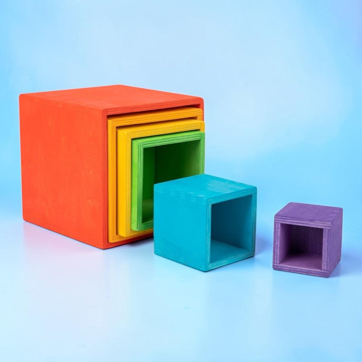 Green Elephant 6-Piece Rainbow Wooden Nesting Boxes – Stacking & Sorting Toy