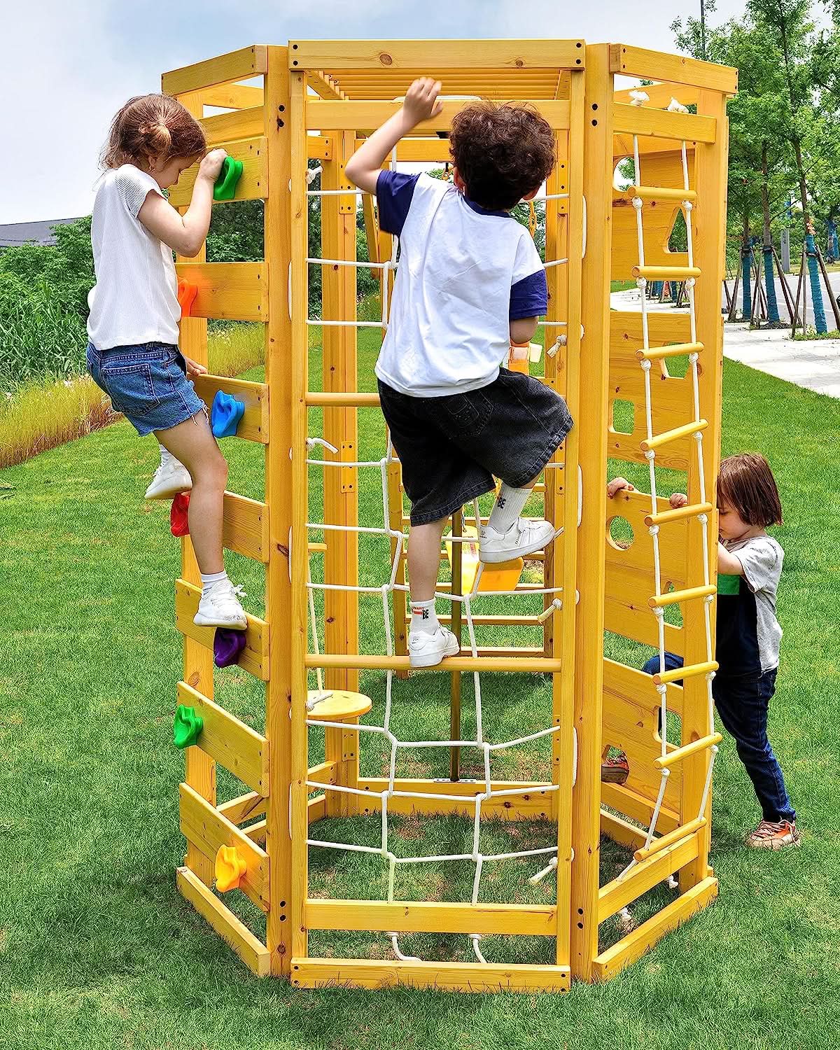 Avenlur Hawthorn: 9-in-1 Eco-Friendly Outdoor Climbing Gym with Monkey Bars & Swing Set for Kids 3-11