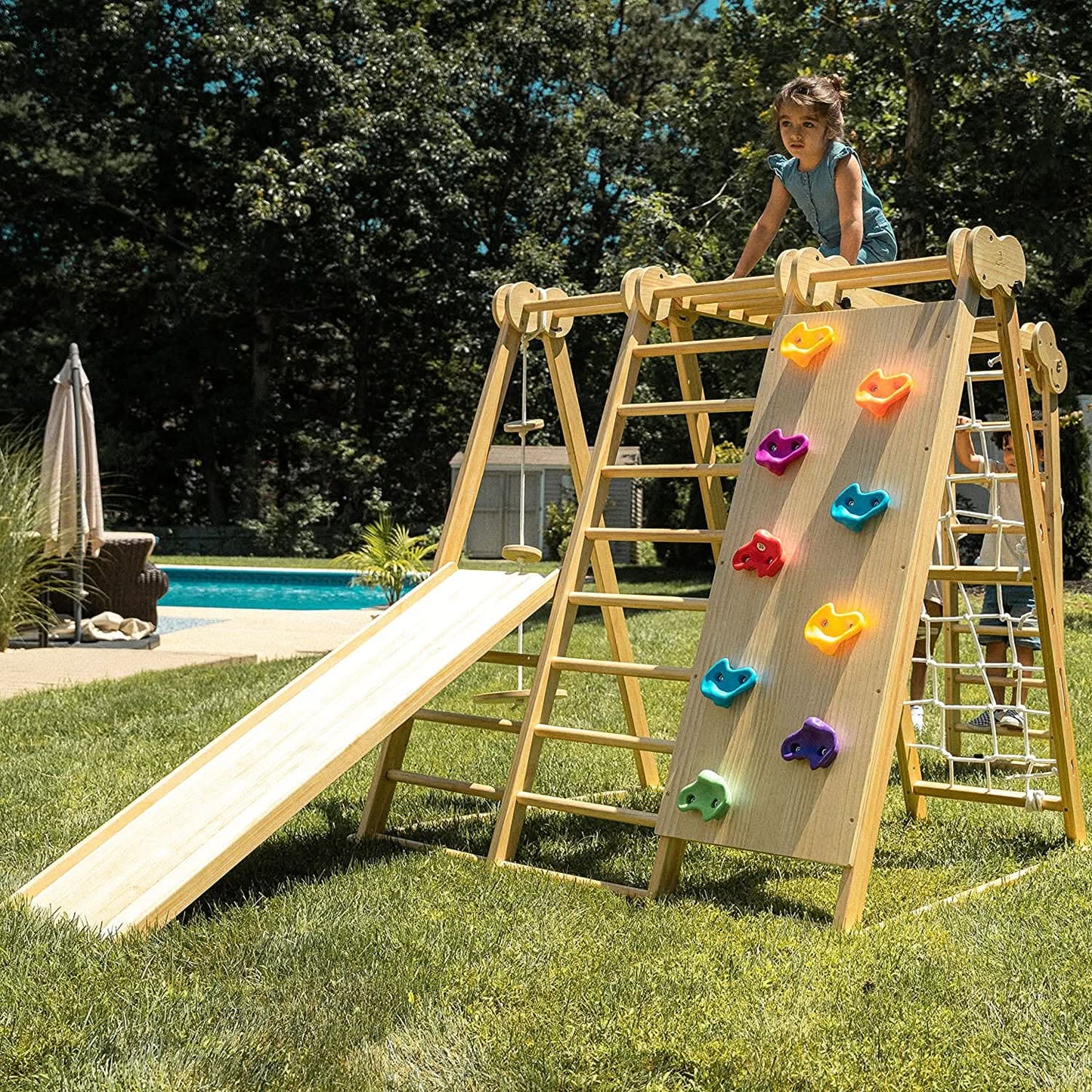 The Chestnut: 8-in-1 Montessori Wooden Climbing Gym & Slide for Toddlers and Kids 2-8 | Indoor/Outdoor Playground Set