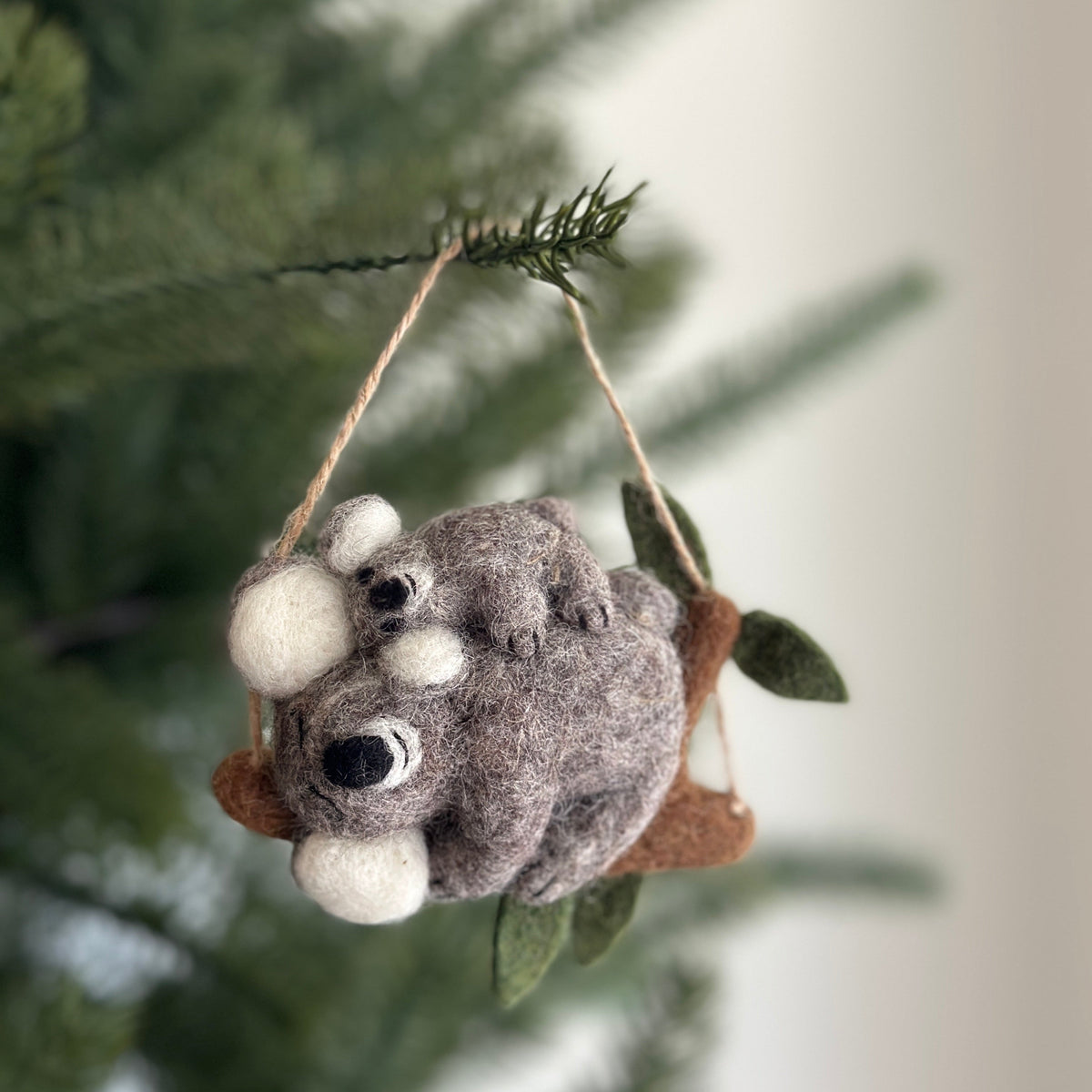 Koala with Baby Ornament – Handmade Wool Felt Holiday Decor