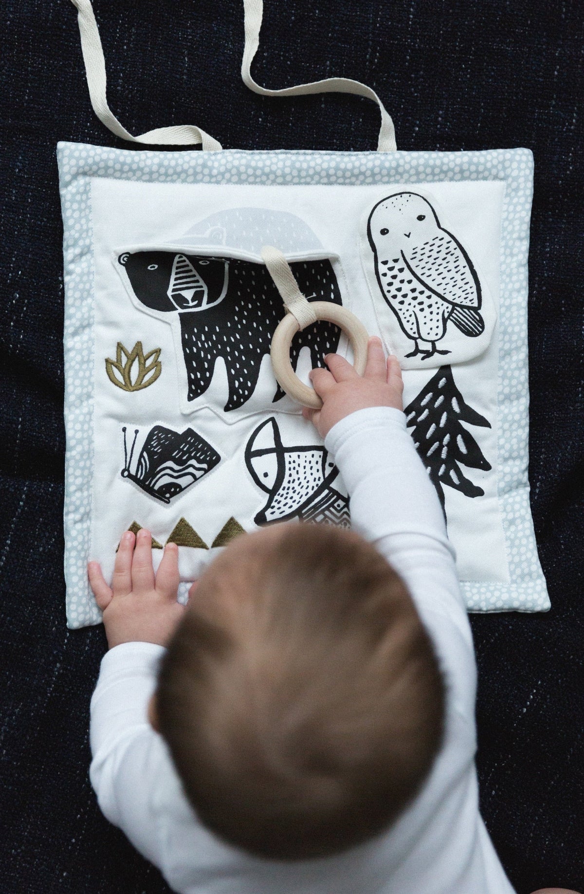Wee Gallery Organic Cotton Baby Activity Pad – Woodland (Crinkle, Rattle & Maple Teether)