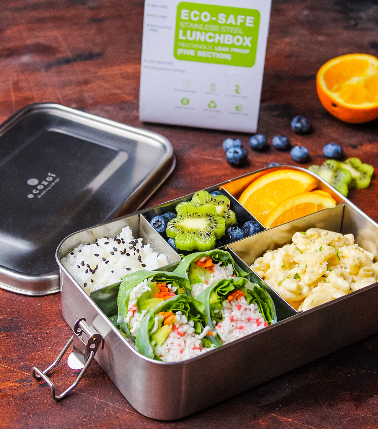 Stainless Steel Lunch Box, 5 Compartment, Leak Proof, 50 Oz