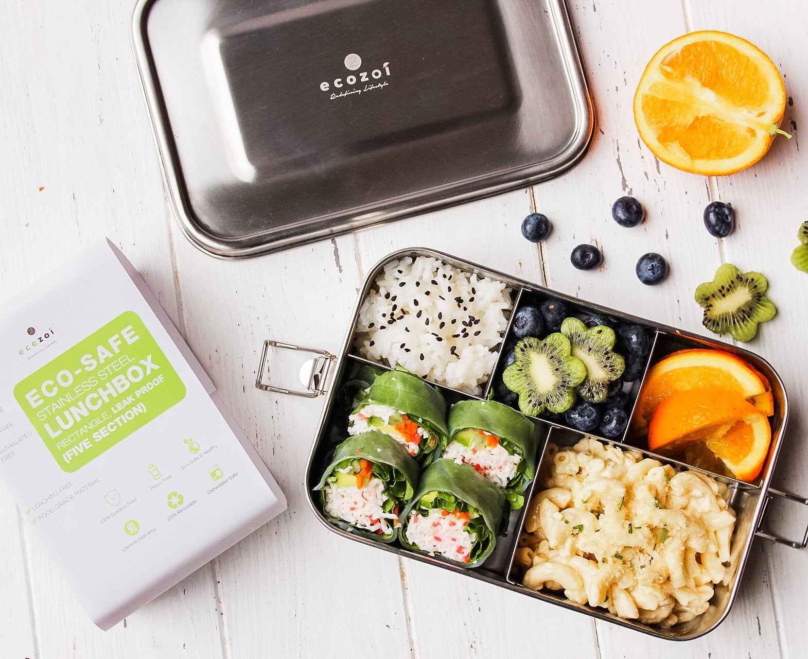 Stainless Steel Lunch Box, 2 Compartment Leak Proof, 50 Oz with Removable Divider