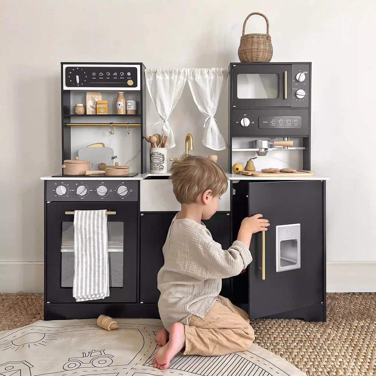 Tiny Land® Trendy Black Style Wooden Play Kitchen