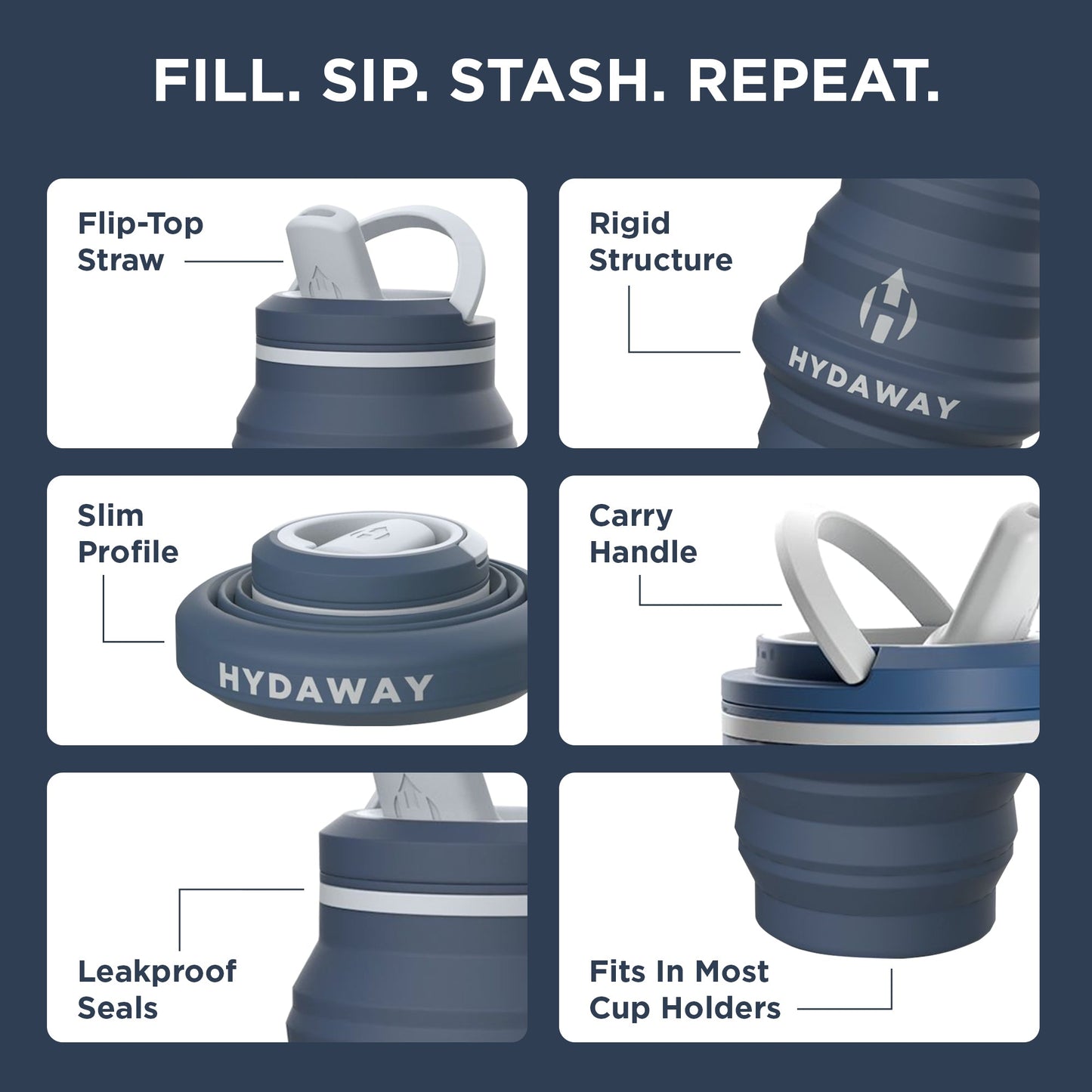 HYDAWAY Collapsible Silicone Water Bottle for Kids and Adults Alike | 17oz