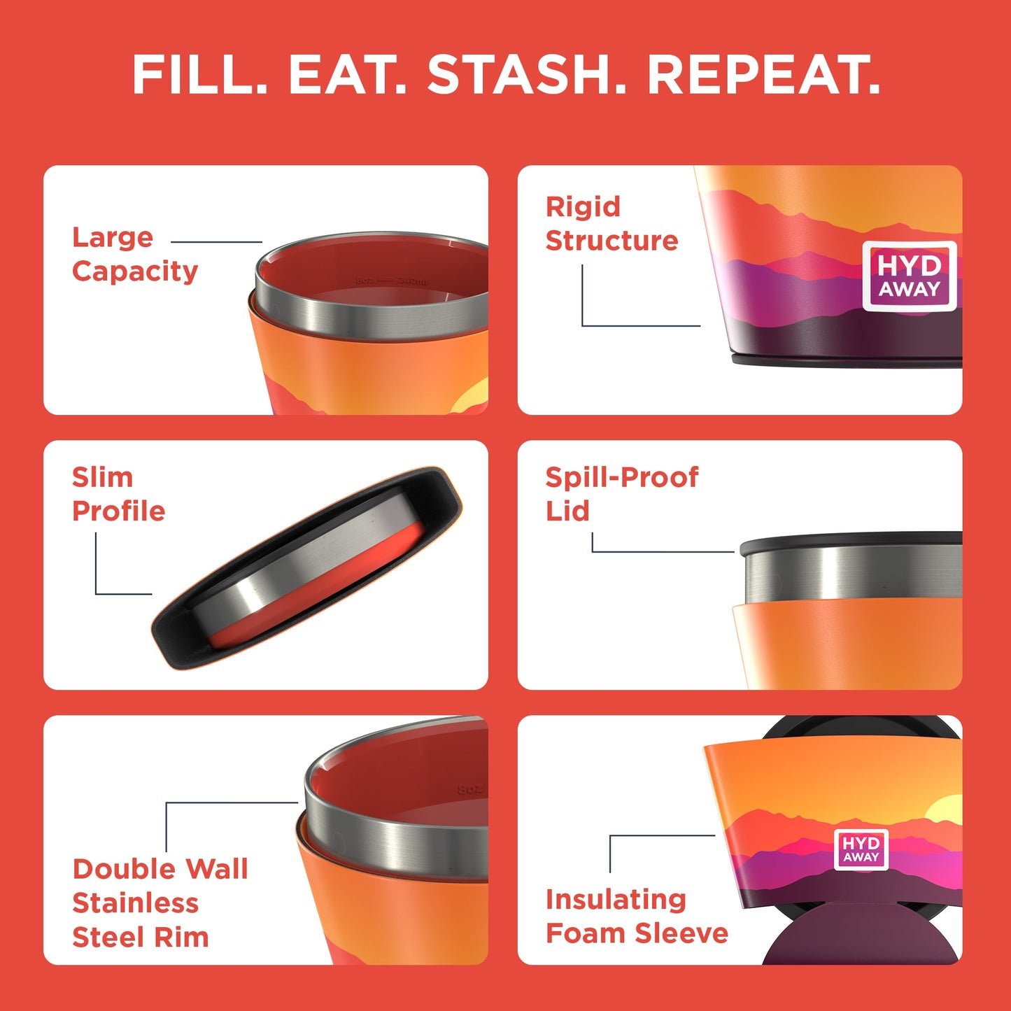 HYDAWAY Collapsible Insulated Food Grade Silicone Bowl | 1.5 Cup