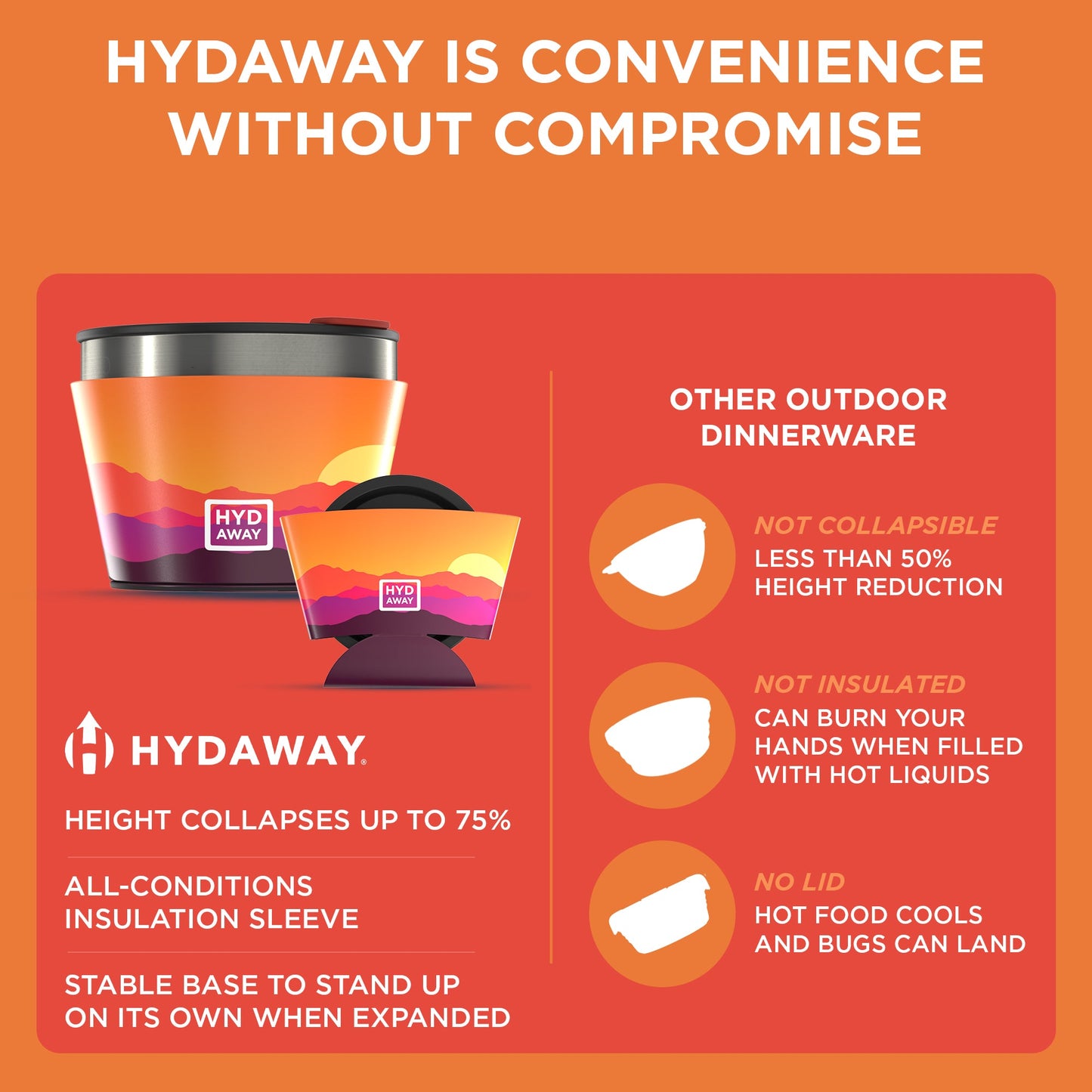 HYDAWAY Collapsible Insulated Food Grade Silicone Bowl | 1.5 Cup