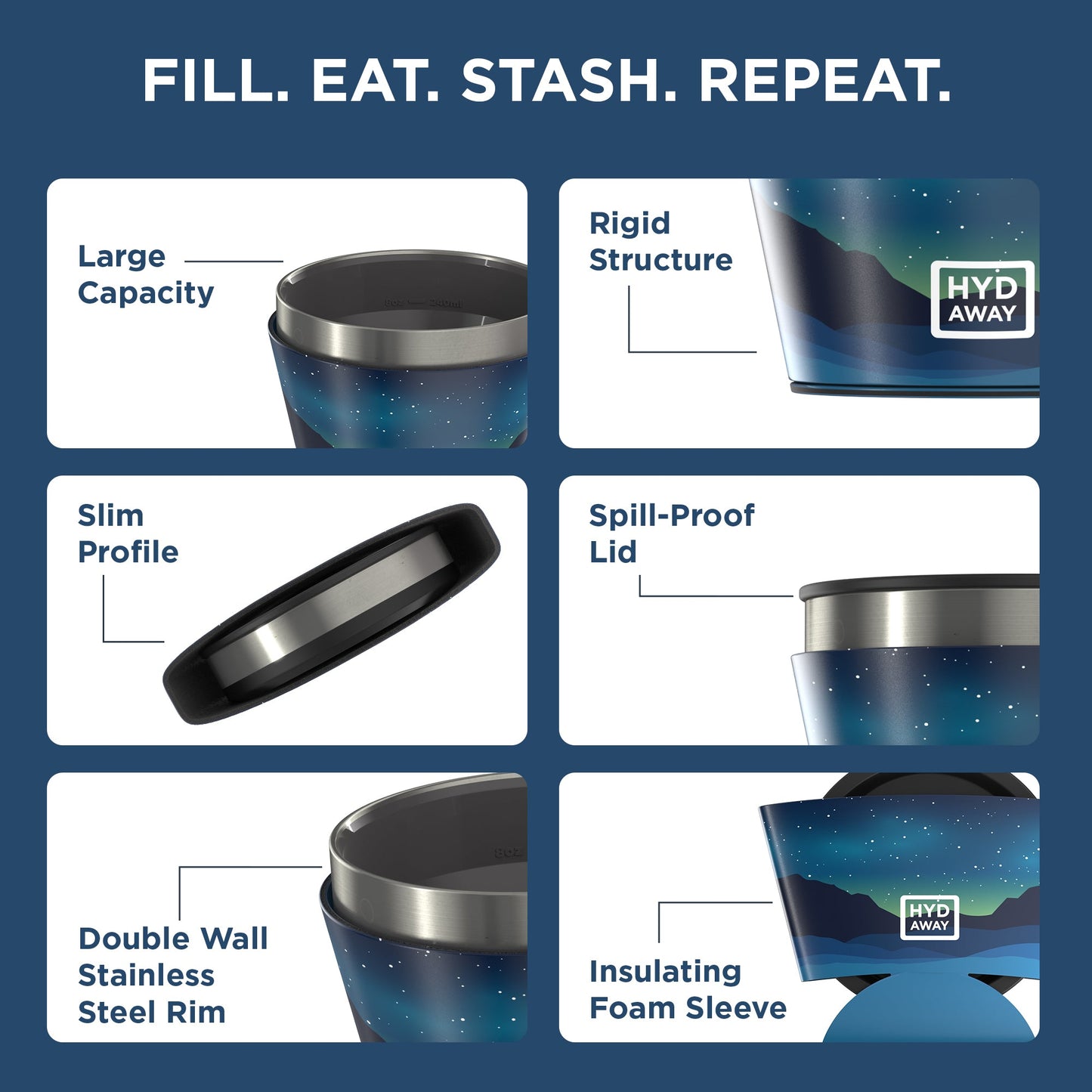 HYDAWAY Collapsible Insulated Food Grade Silicone Bowl | 1.5 Cup