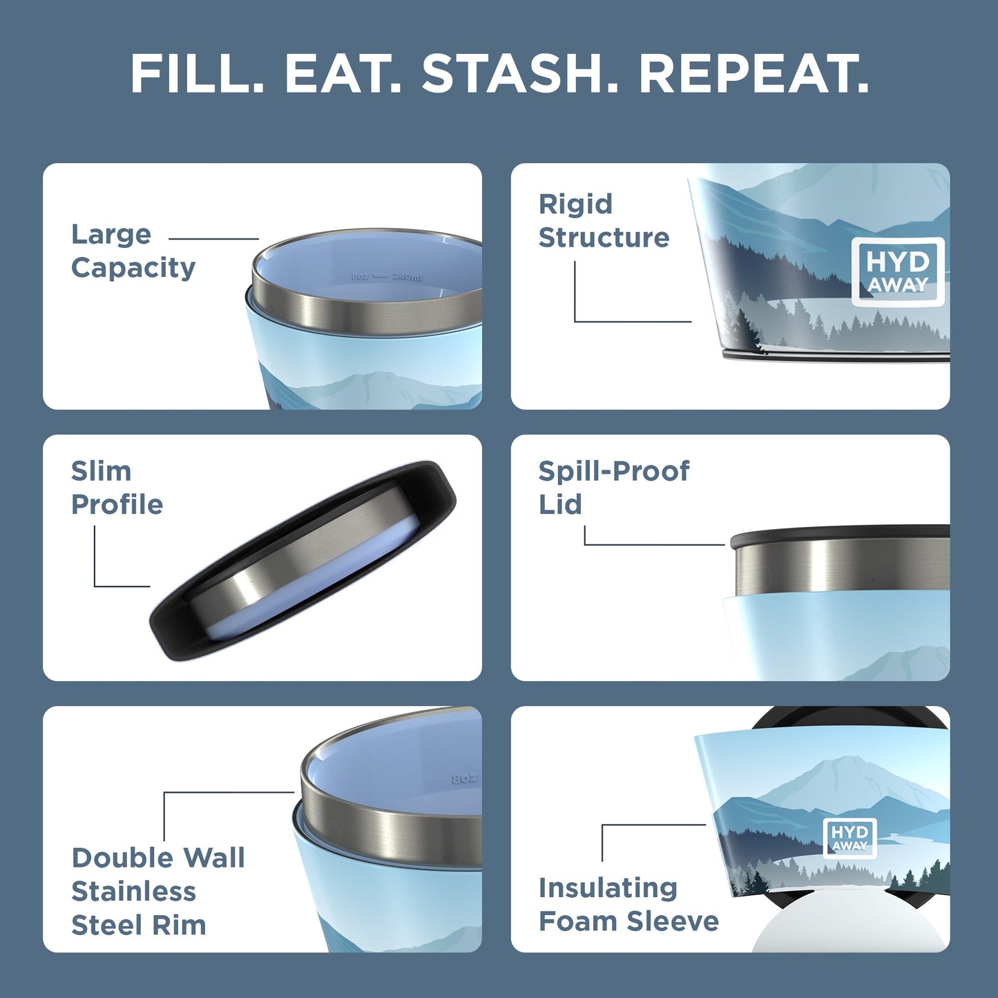 HYDAWAY Collapsible Insulated Food Grade Silicone Bowl | 1.5 Cup