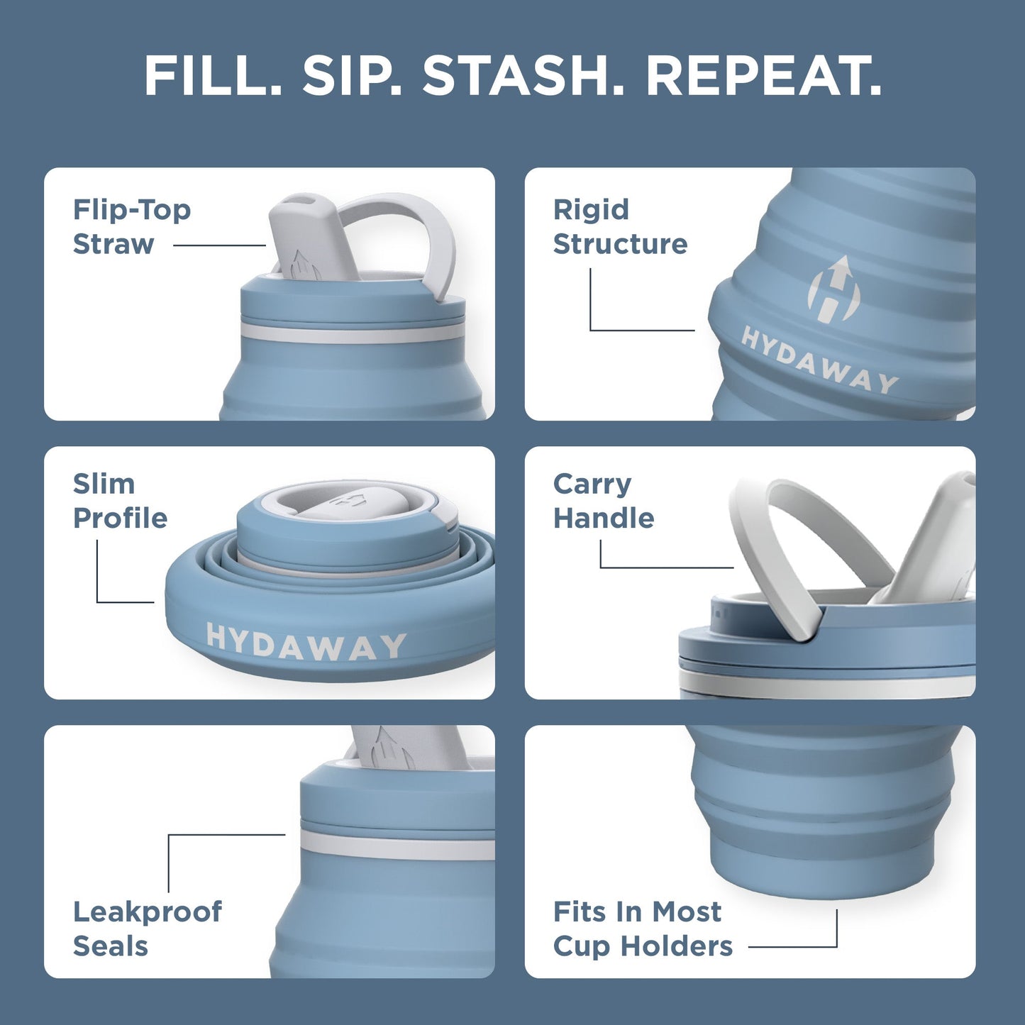 HYDAWAY Collapsible Silicone Water Bottle for Kids and Adults Alike | 17oz