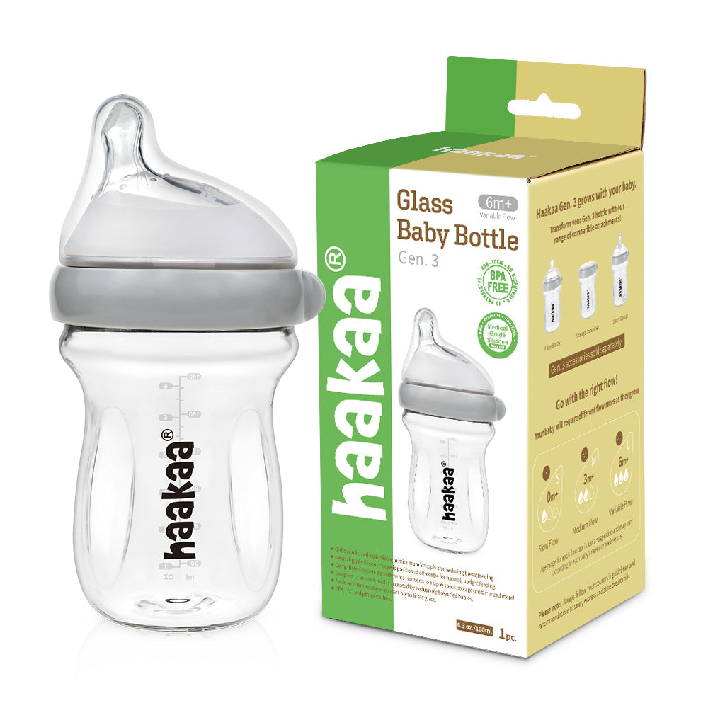 Haakaa Generation 3 Non-Toxic Sustainable Glass Baby Bottle 6 oz/160 ml, 1 PK
