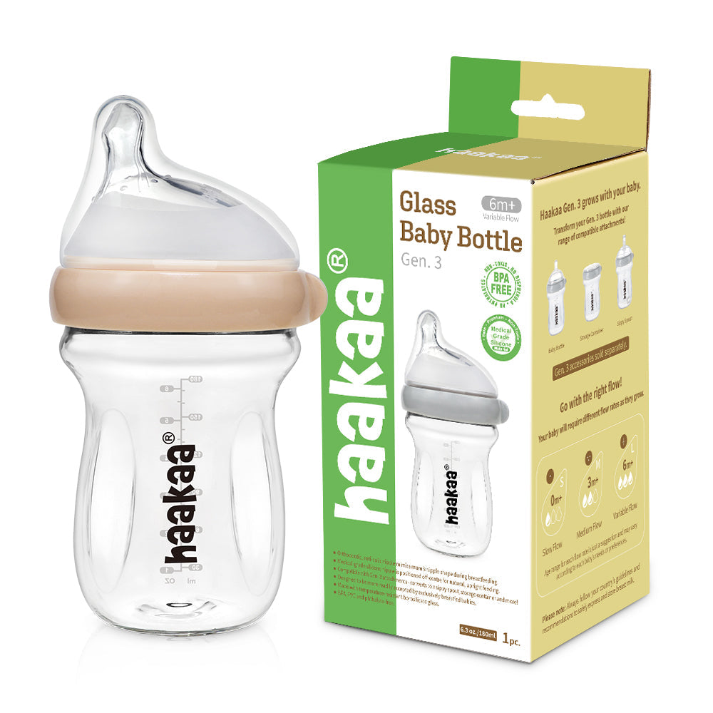 Haakaa Generation 3 Non-Toxic Sustainable Glass Baby Bottle 6 oz/160 ml, 1 PK