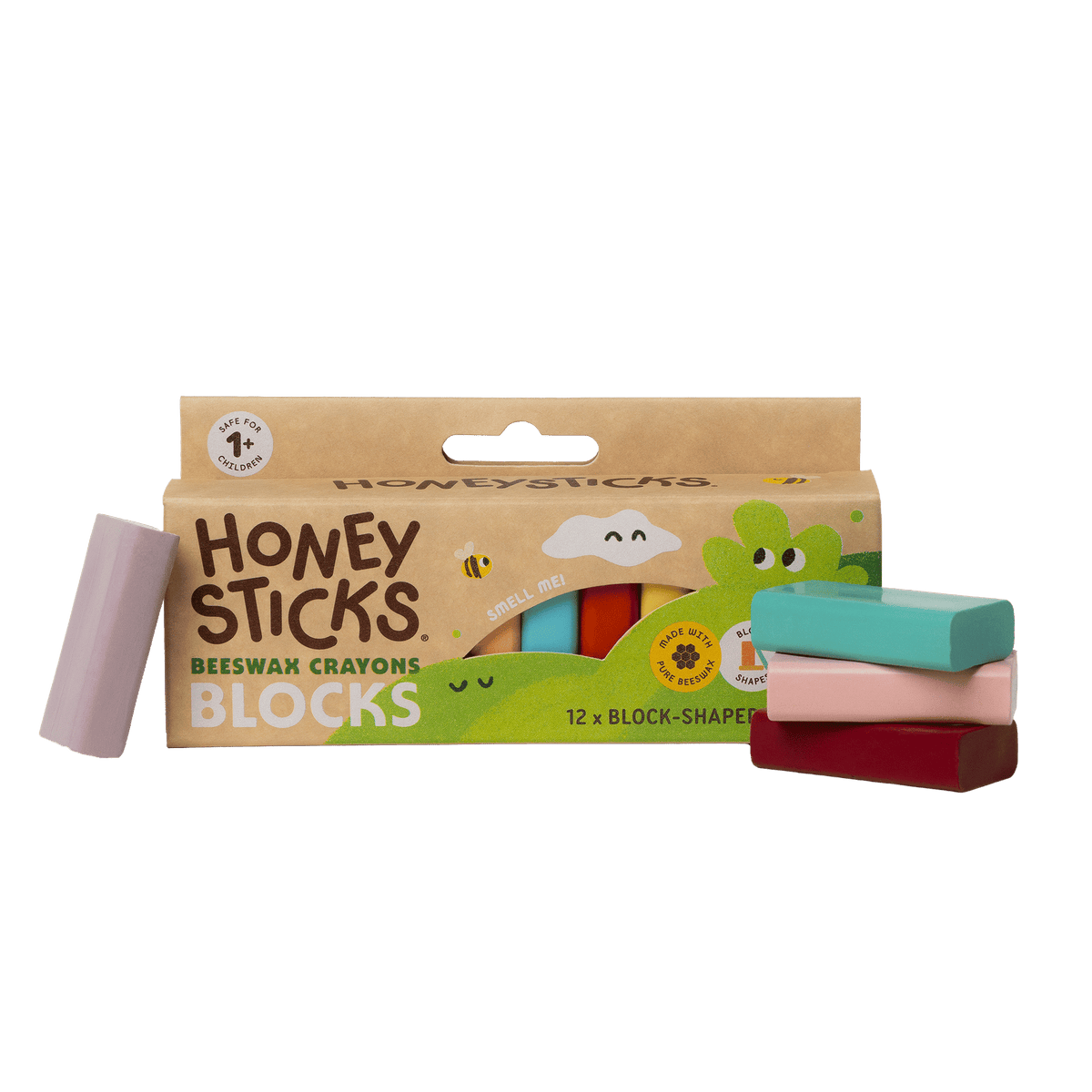 Honeysticks Block Beeswax Crayons – Flat, Stackable, Classic & Pastel, 12 Pack