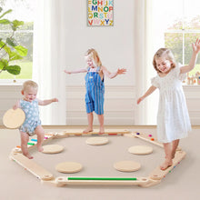 Load image into Gallery viewer, 3 kids playing on balance beam wooden eco-friendly non-toxic montessori by tiny land
