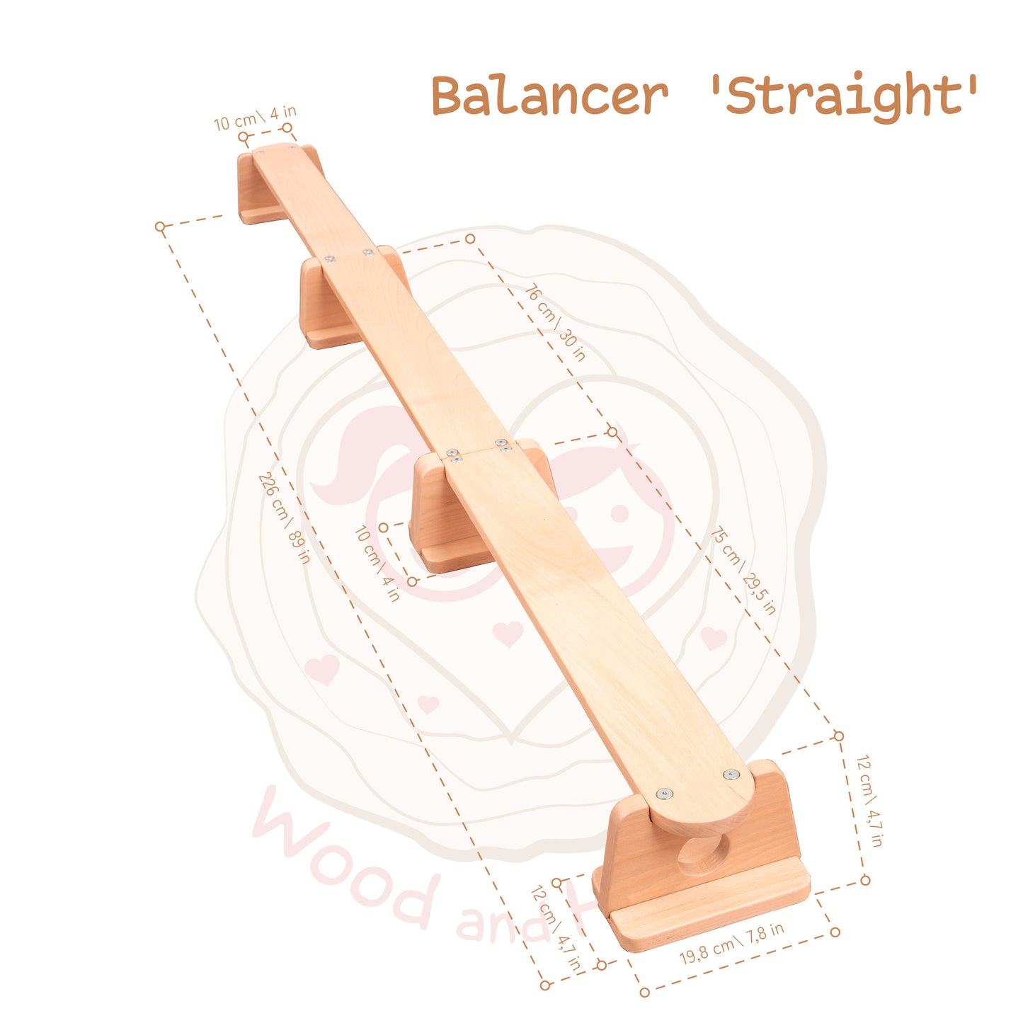 Wood and Hearts Eco-Friendly Wooden Balance Beam for Kids