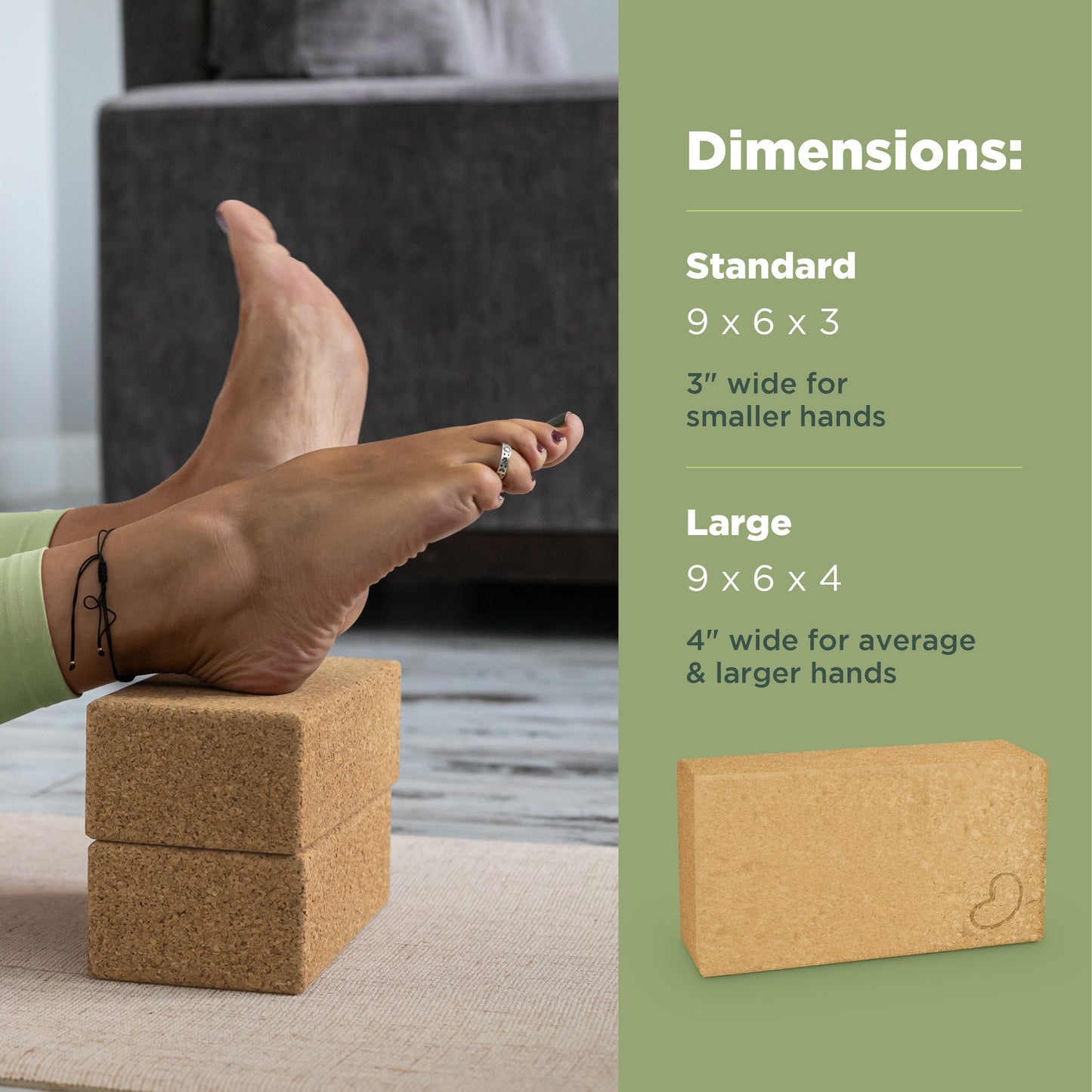 Cork Yoga Block or set - Earth Friendly sturdy cork wood, beveled edges easy grip