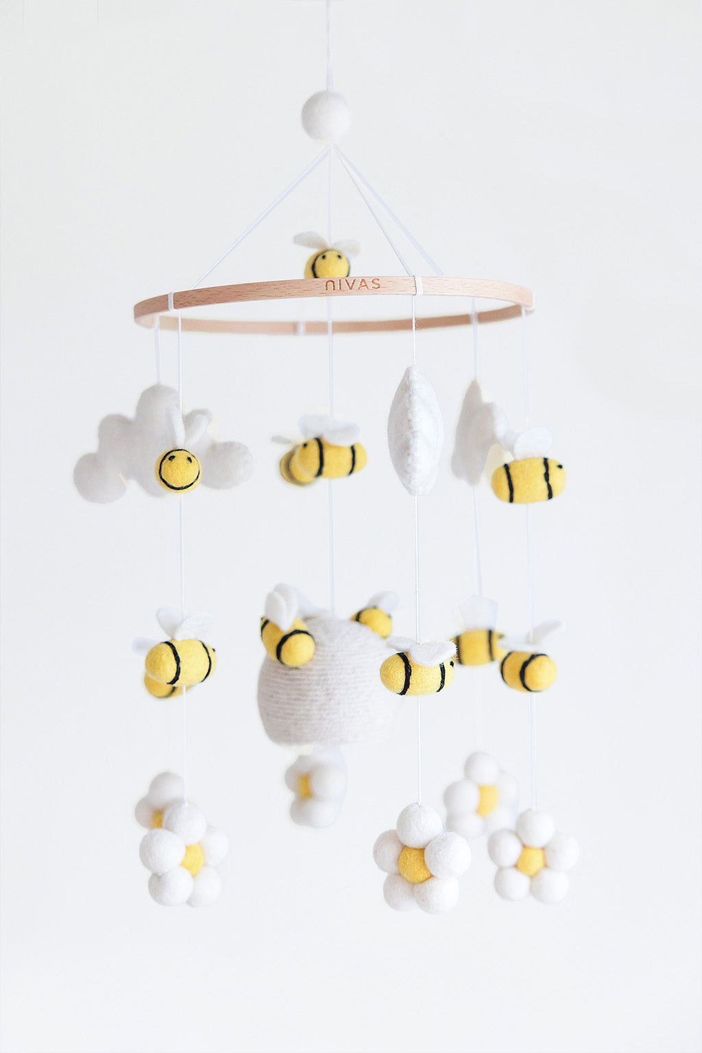 Nivas Bee Crib Mobile – Handmade Wool Felt Nursery Mobile