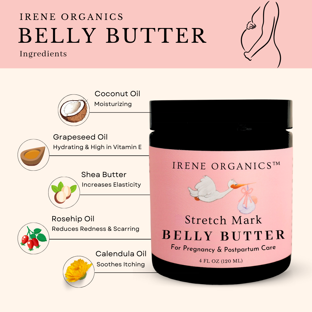 Irene Organics Belly Butter - Unscented Balm for Stretch Mark Defense