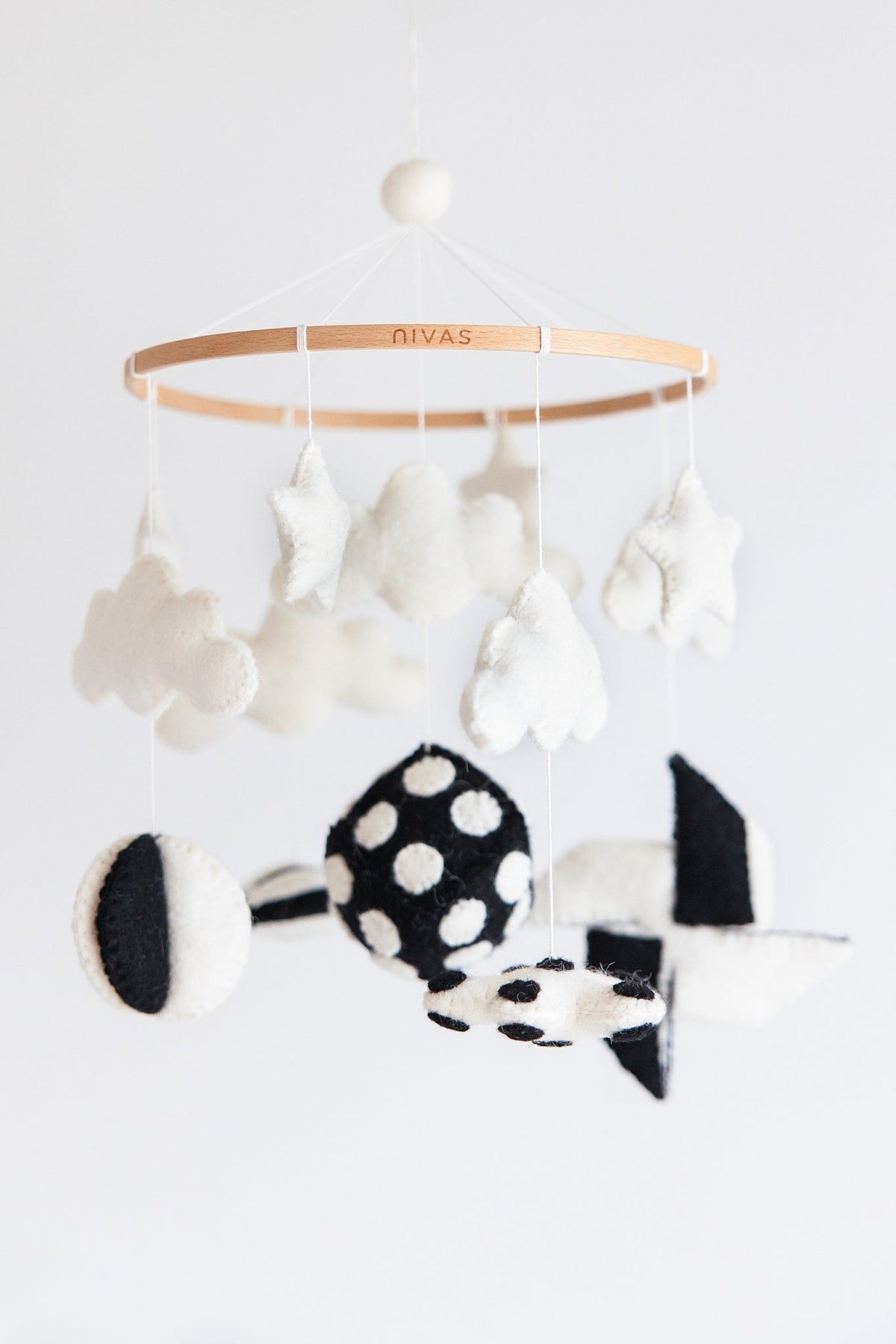 Black and White Crib Mobile – Handmade Wool Felt Nursery Decor