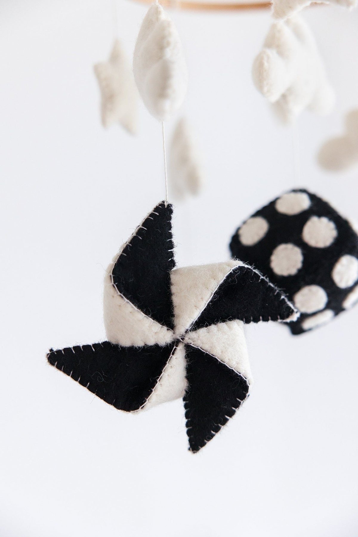 Black and White Crib Mobile – Handmade Wool Felt Nursery Decor