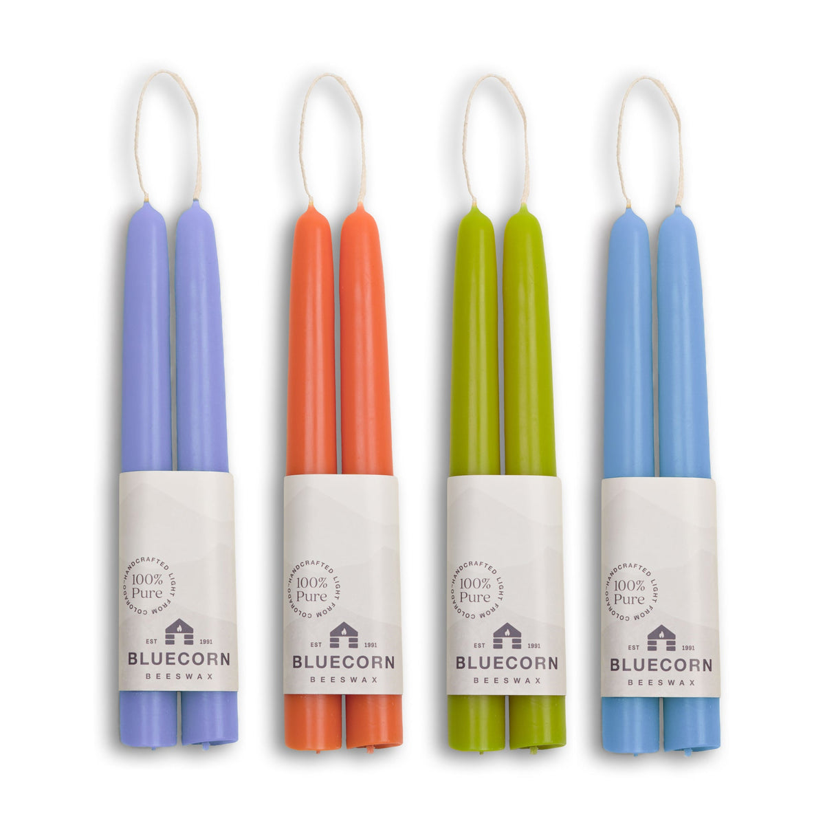 Bluecorn Summer Beeswax Taper Candle Bundle – Apricot, Pistachio, Lilac & Sky Blue