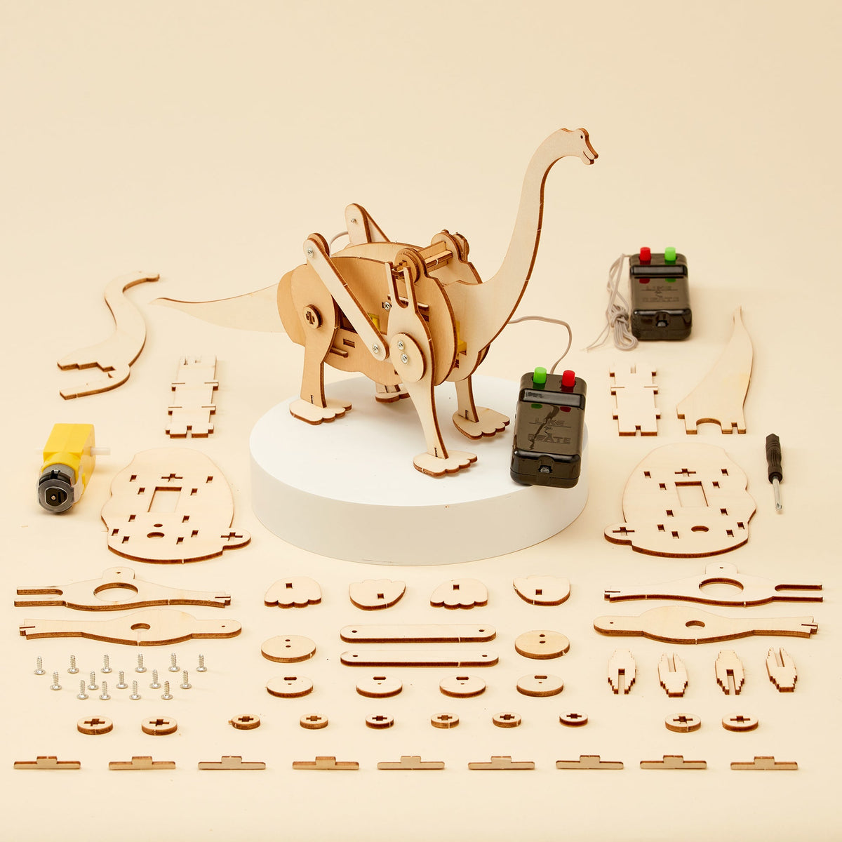 Kitsville Brachiosaurus Dinosaur Robot DIY Kit – Wooden STEM Building Kit for Kids 8+