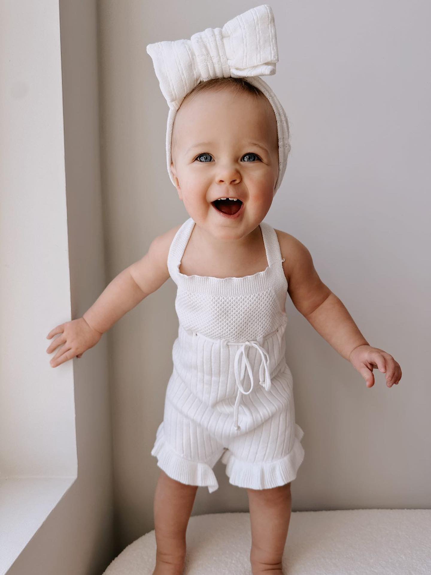 Luna + Luca Sleeveless Organic Cotton Ruffle Romper - White