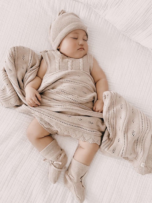 Luna + Luca Pointelle Organic Cotton Baby Blanket - Heather Beige