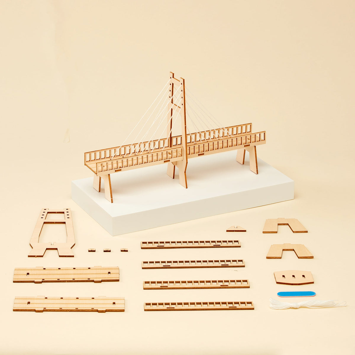 Kitsville Cable-Stayed Bridge DIY Kit – Wooden STEM Building Kit for Kids 6+