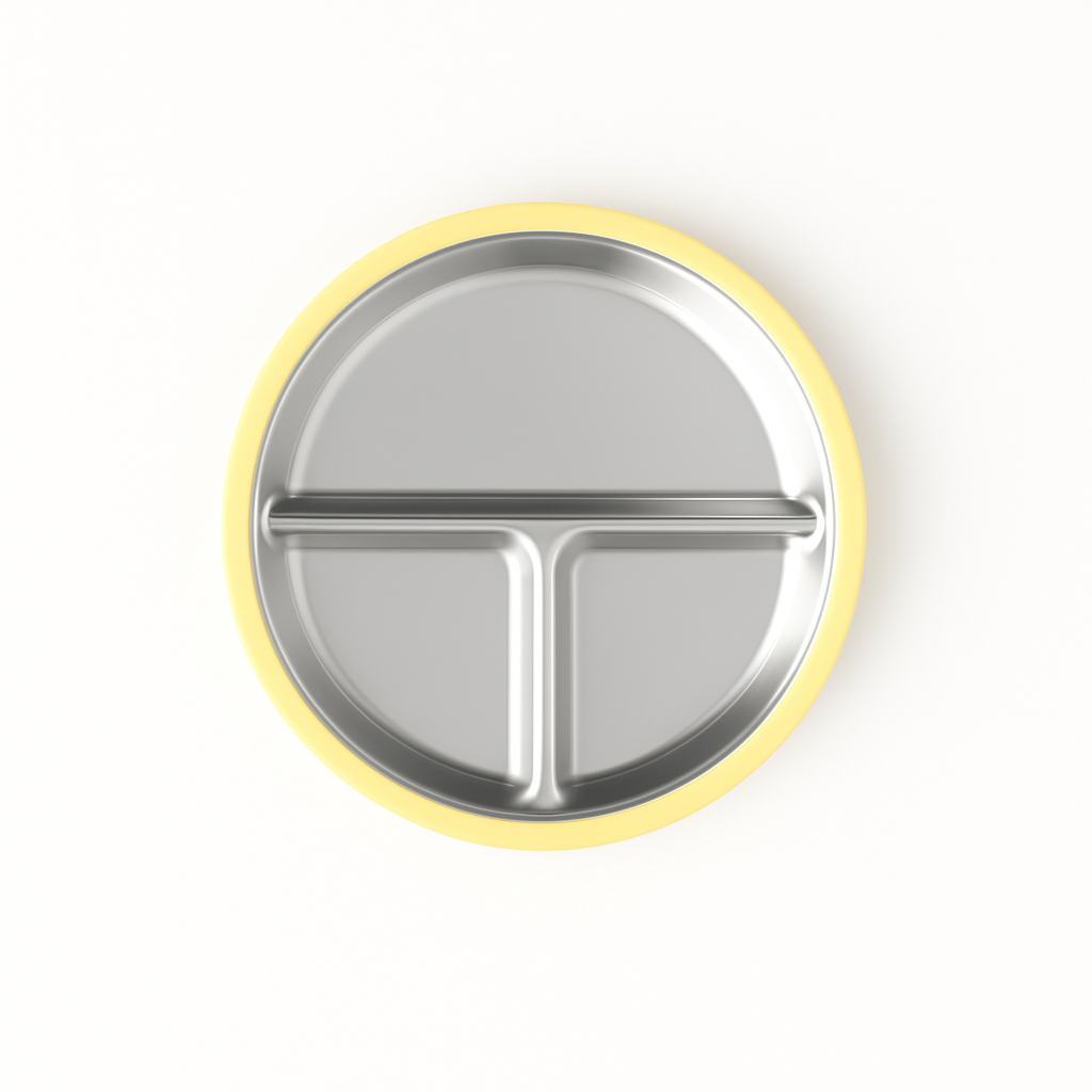 Tots Ground Eco-Friendly Stainless Steel Baby and Toddler Divided Plates PRE-ORDER NOW | Butter Yellow & Baby Blue)