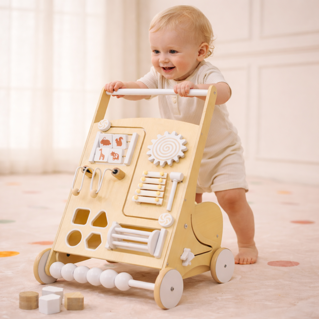 Avenlur Wooden Baby Push Walker with Activity Panel – Montessori Sensory Walker
