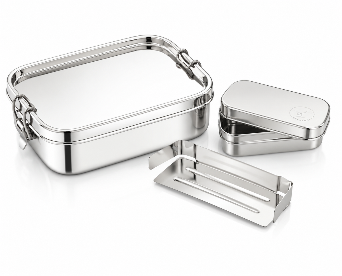 Busy Benny 100% Stainless Steel Leakproof Lunch Box (1,400 mL) with Inner Snack Box & Divider