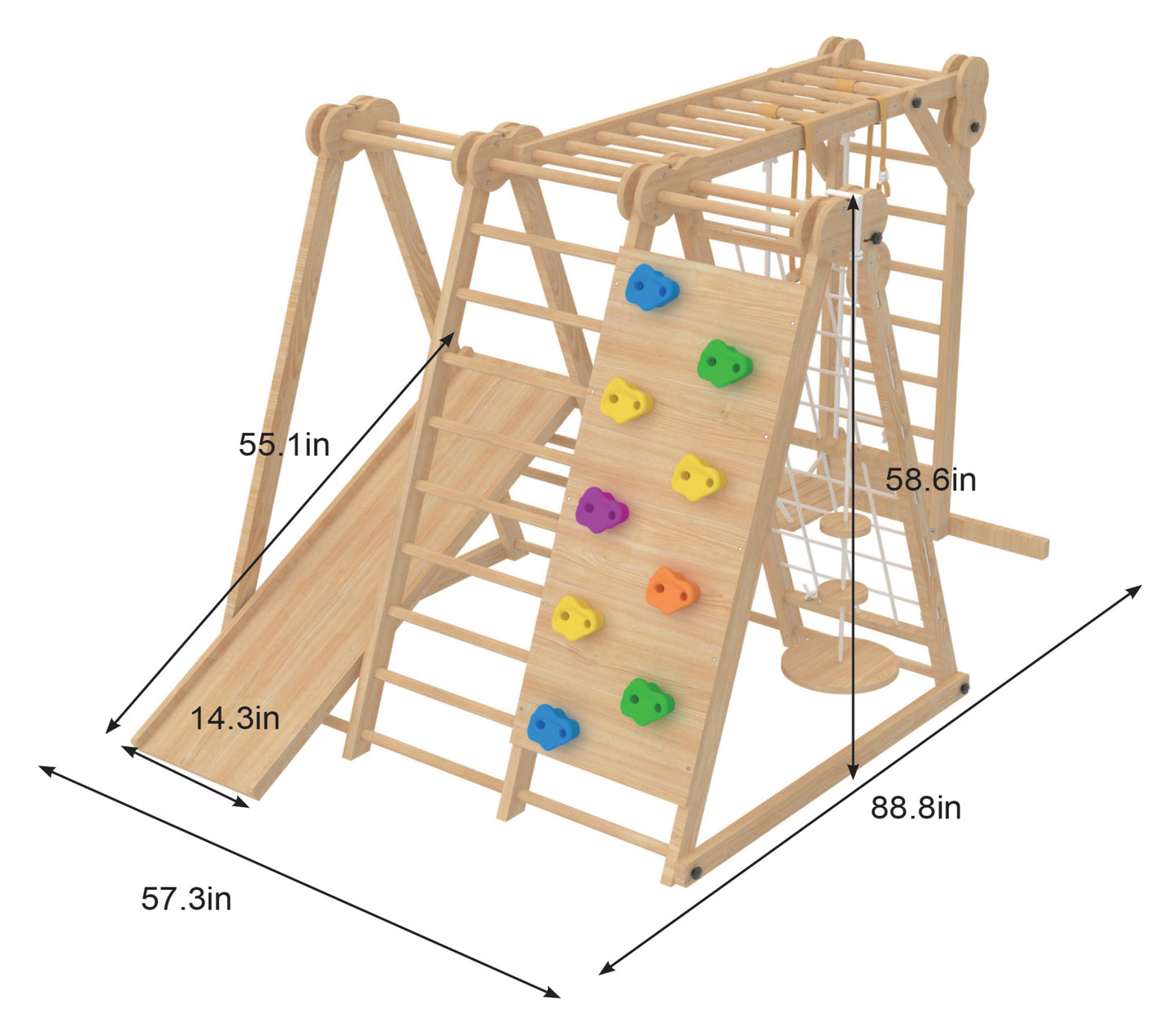 The Chestnut: 8-in-1 Montessori Wooden Climbing Gym & Slide for Toddlers and Kids 2-8 | Indoor/Outdoor Playground Set