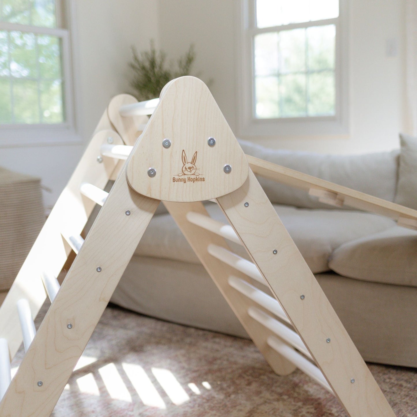 Bunny Hopkins Eco-Friendly Wooden Climber Pikler Triangle Set | Rockwall, Slide, Ladder