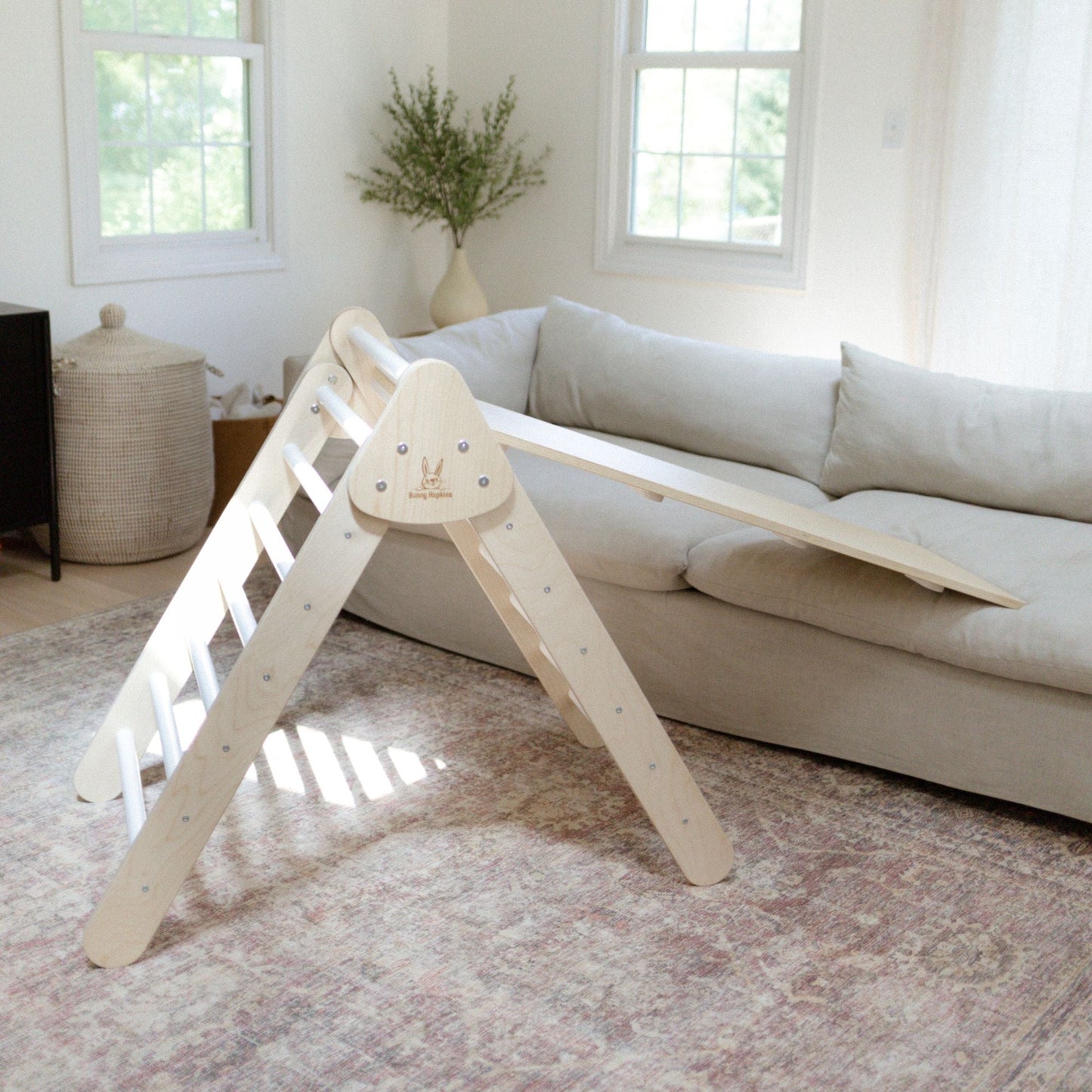 Bunny Hopkins Eco-Friendly Wooden Climber Pikler Triangle Set | Rockwall, Slide, Ladder