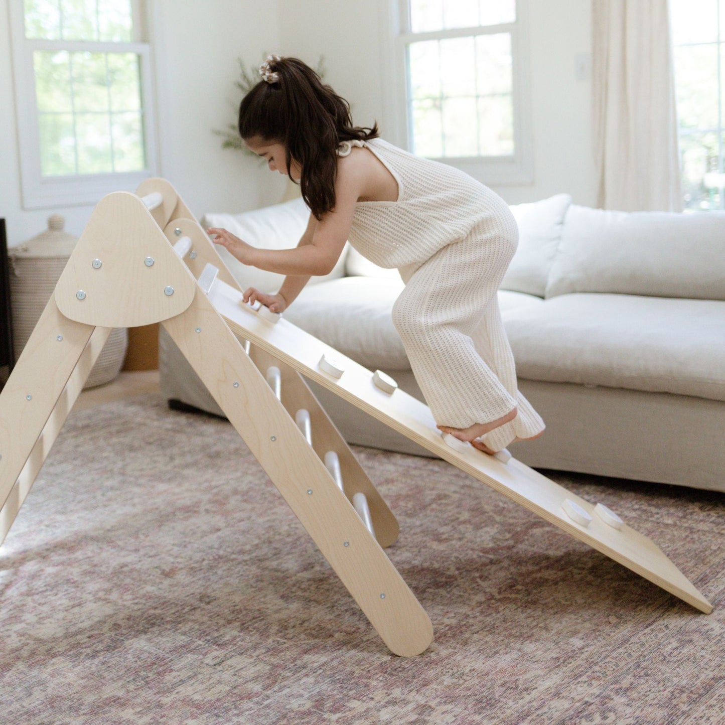 Bunny Hopkins Eco-Friendly Wooden Climber Pikler Triangle Set | Rockwall, Slide, Ladder