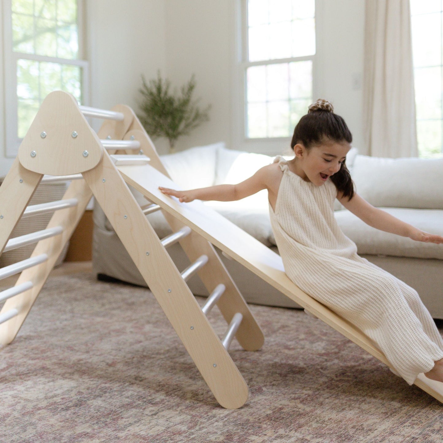 Bunny Hopkins Eco-Friendly Wooden Climber Pikler Triangle Set | Rockwall, Slide, Ladder